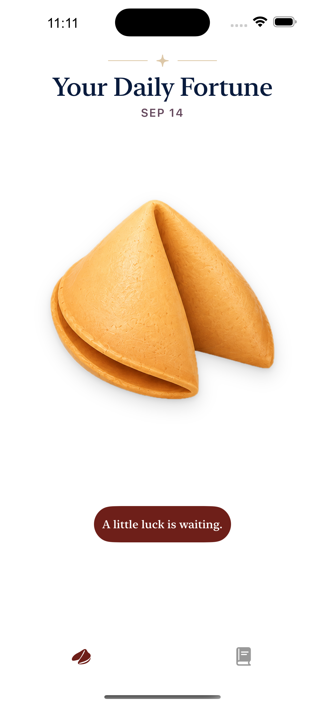 Fortune’s authentic Daily screen, with a cookie waiting to be opened